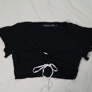 HOUSE OF THREE, Black Crop Top with White Accents